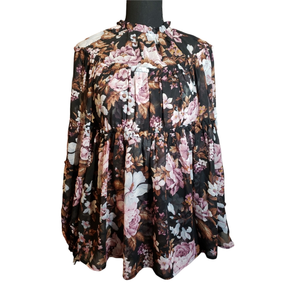 OPT aka ONE PRETTY TIME floral womens blouse size M